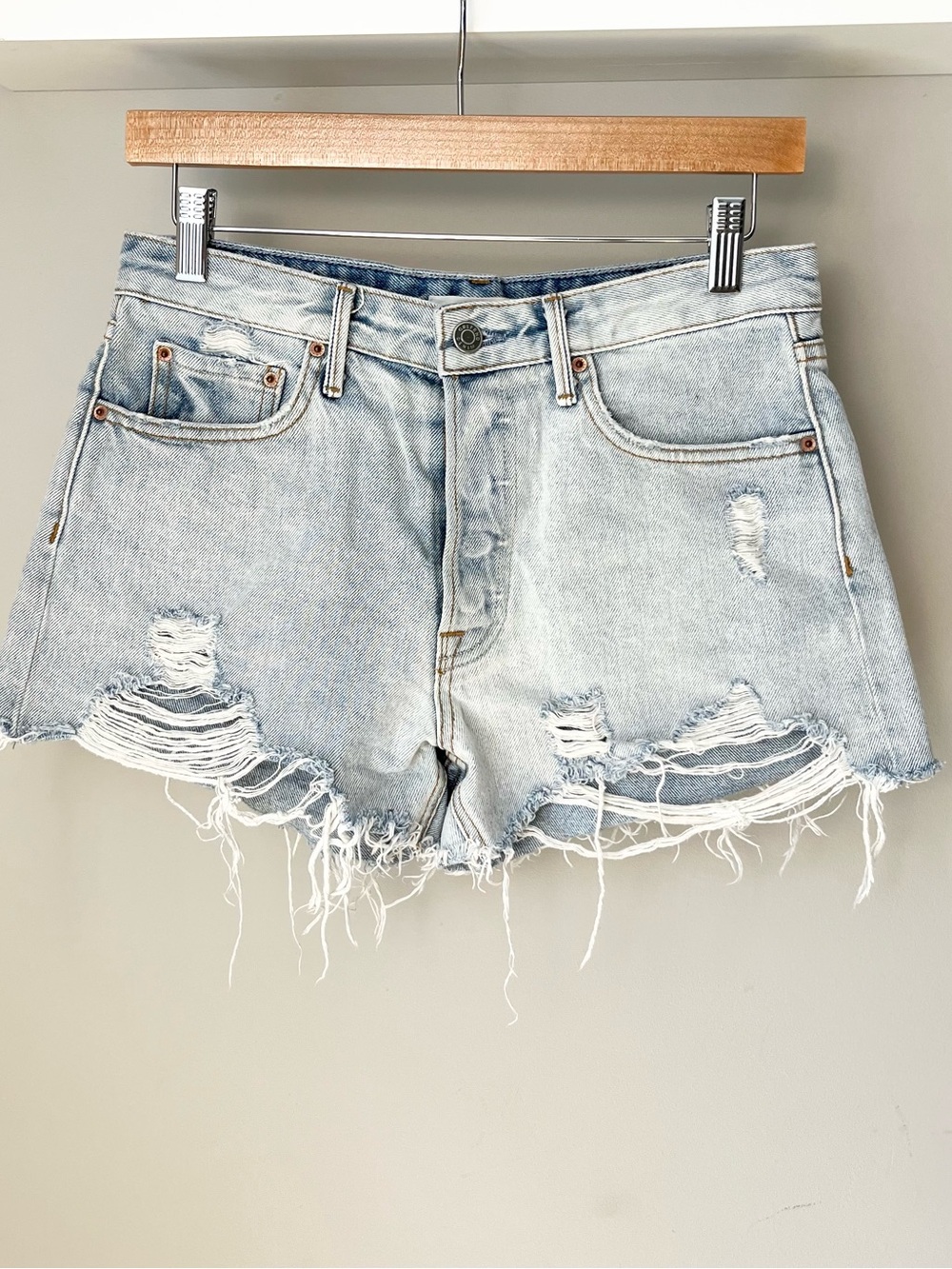 GRLFRND Distressed Denim Shorts